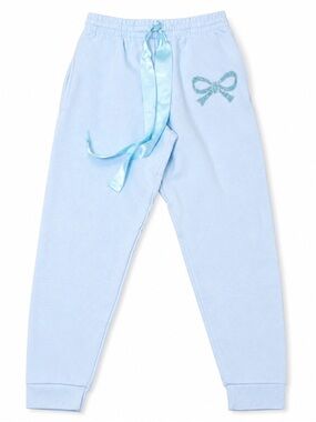 Yvette Mandell Baby Blue Rhinestone Bow Jogger Sweatpants Women’s Small NWT